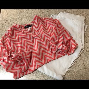 Coral and khaki outfit